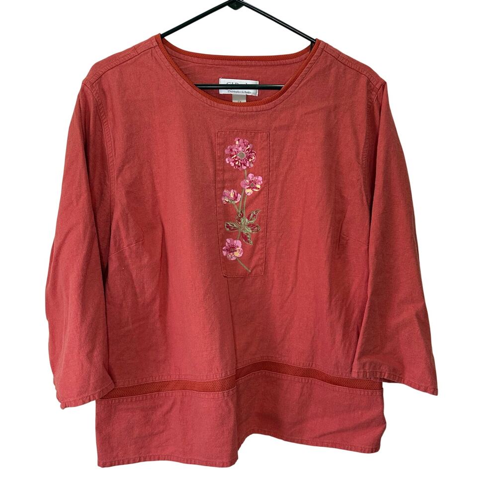 CJ Banks 2004 Vintage Linen Blend Quarter Sleeve Floral Print Women 2X